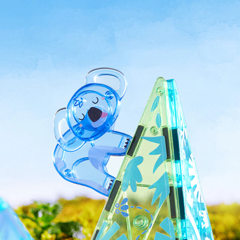 Zabawka klocki magnetyczne zwierzęta w kształcie niebieskiego koali wspinającego się po konstrukcji