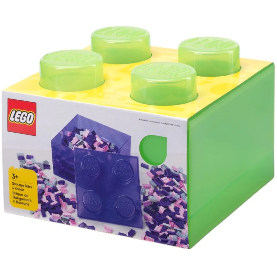 Zielono-żółty pojemnik LEGO na klocki w kształcie dużego klocka z przykrywką