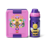 Lunchbox LEGO Pszczółka różowy z butelką na napój w fioletowym kolorze z motywem pszczółki