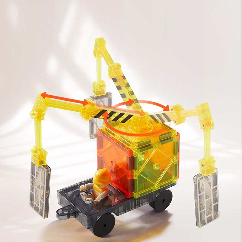 Klocki magnetyczne dla dzieci Yamann z przezroczystymi kolorowymi elementami i ruchomymi ramionami dźwigu