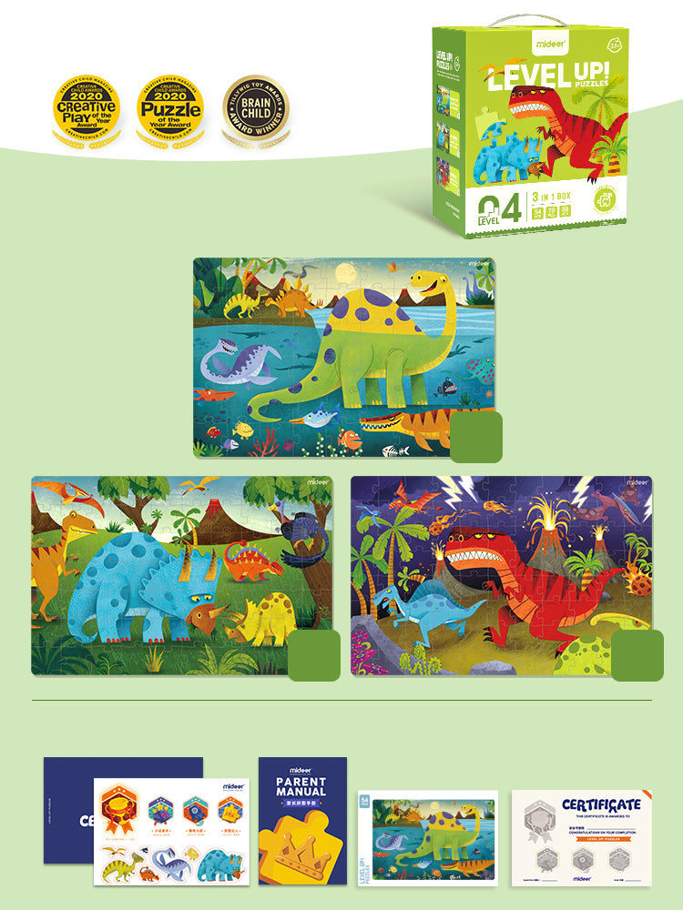 Zaawansowane puzzle dinozaury dla dzieci z kolorowymi obrazkami i edukacyjnymi materiałami