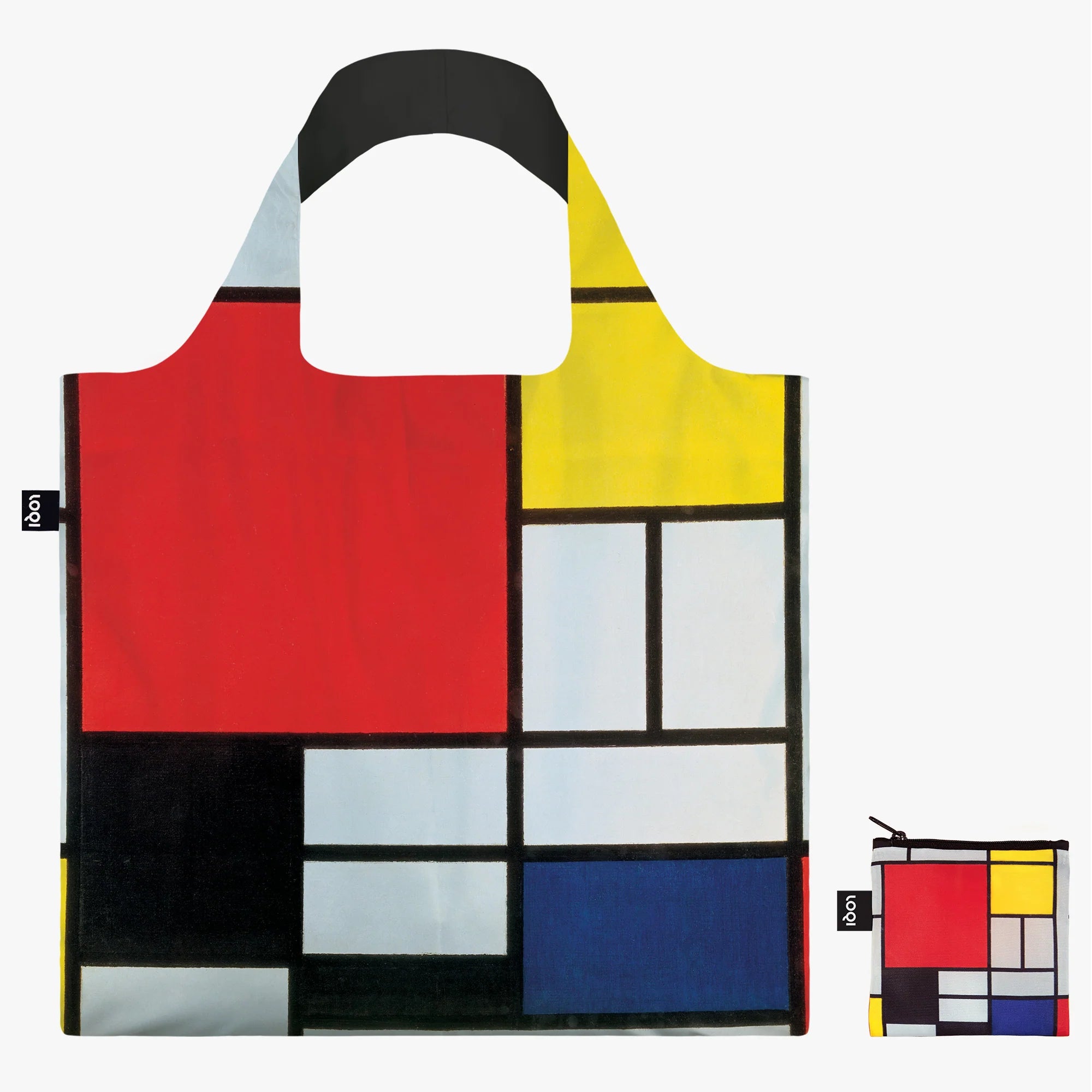 Torba LOQI Piet Mondrian z kolorowym wzorem geometrycznym w stylu abstrakcyjnym