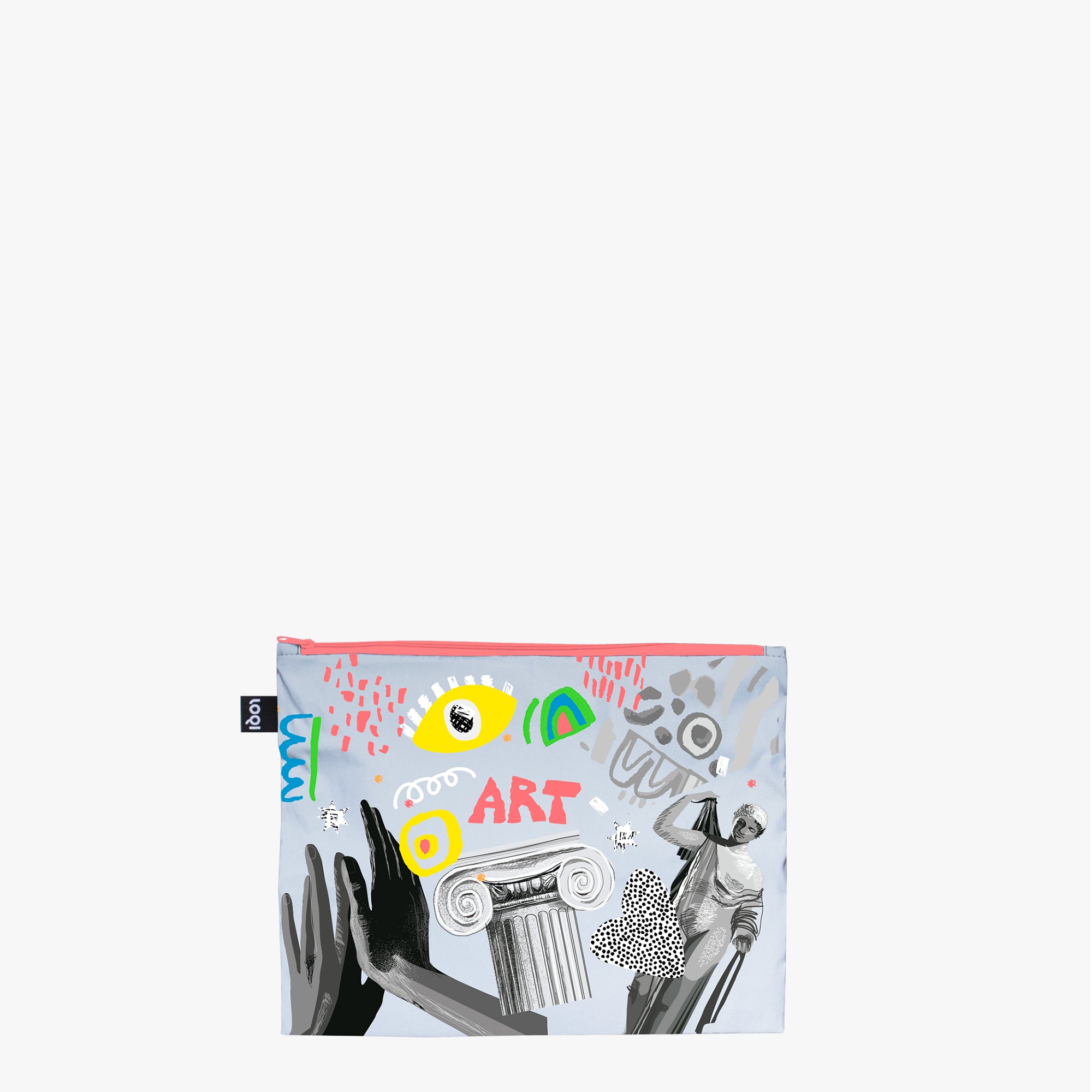 Kolorowa saszetka LOQI Classic Art odblaskowa z abstrakcyjnym wzorem i czerwonym zamkiem