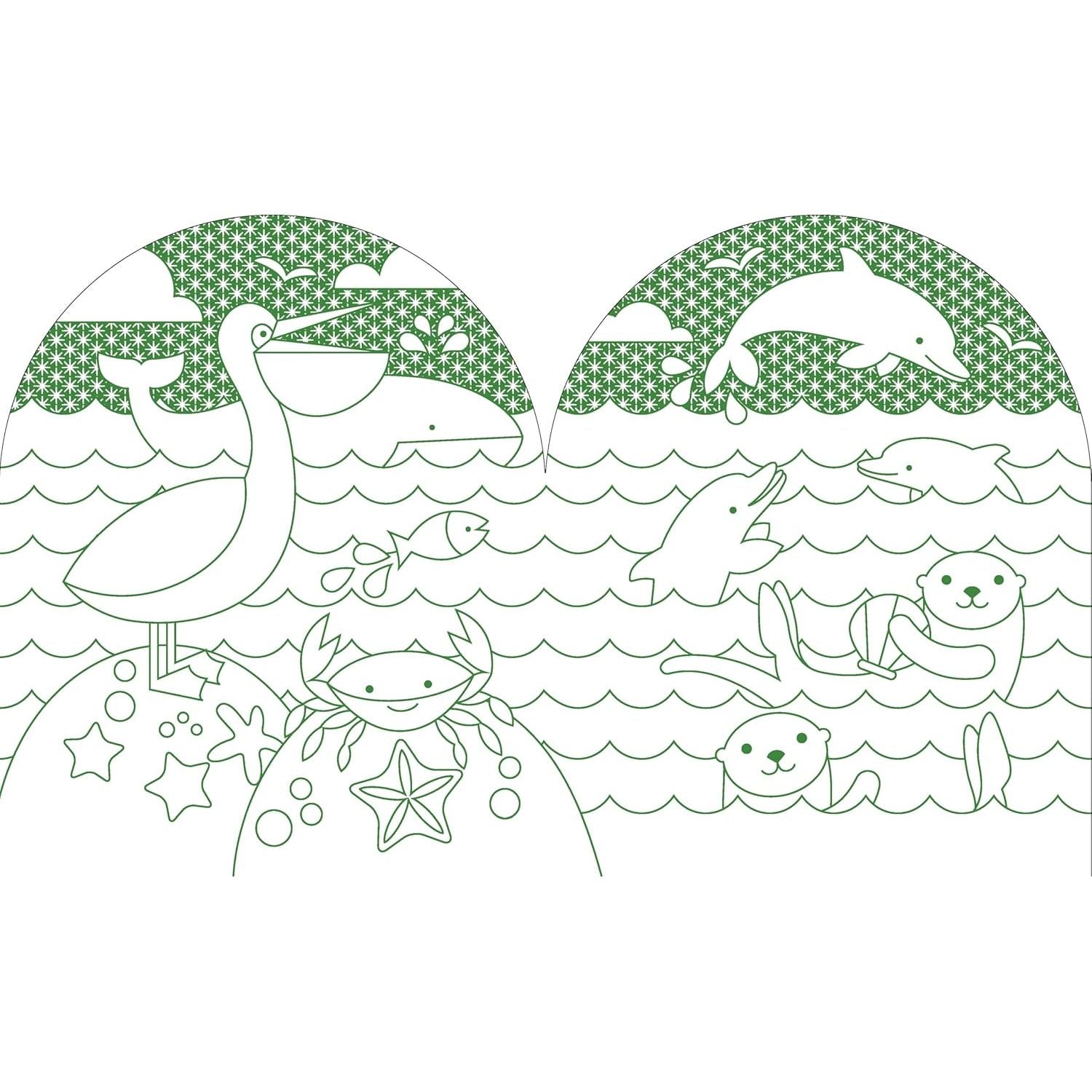 Kolorowanka świat zwierząt dla dzieci z obrazkami morskich zwierząt jak pelikan, krab, delfiny i wydry