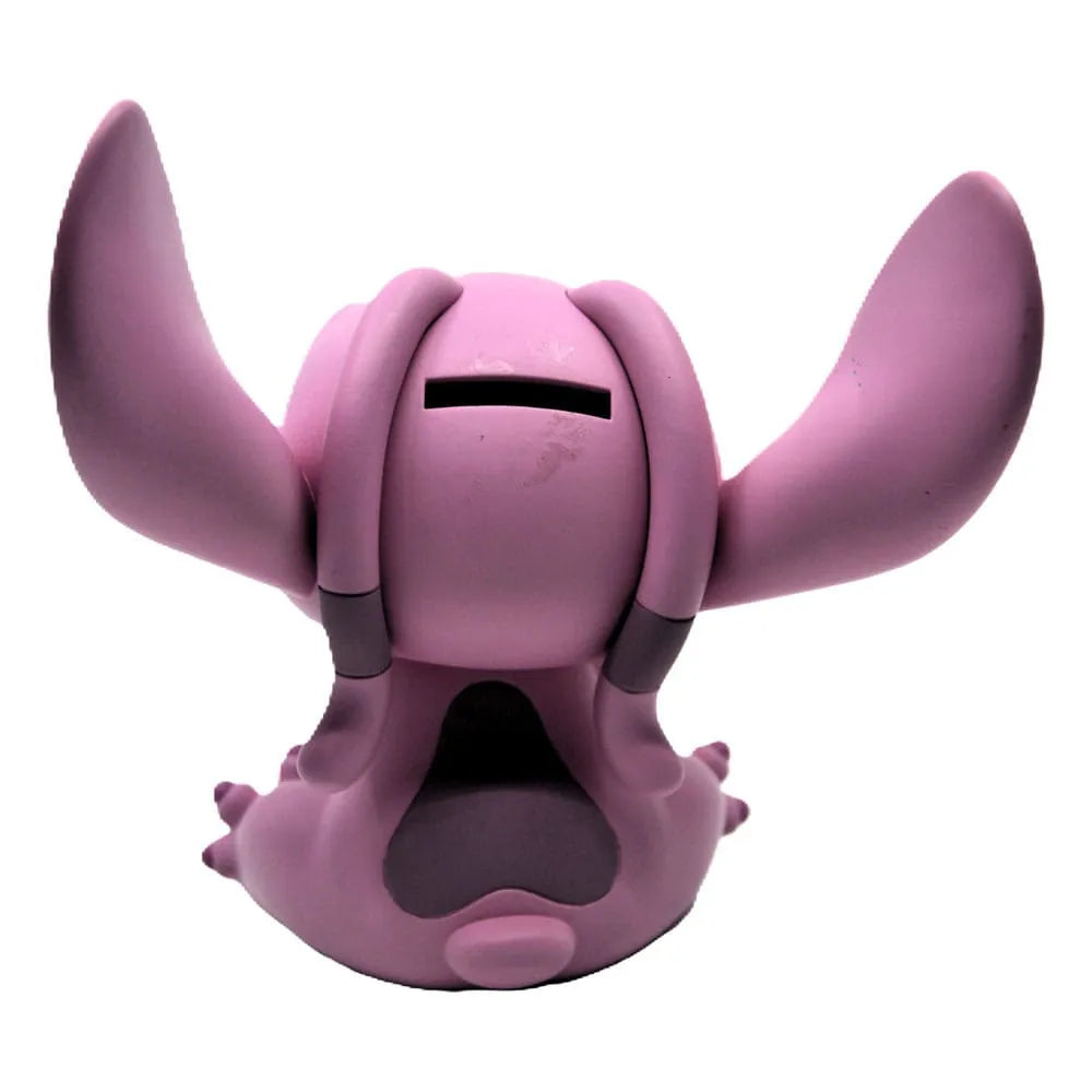 Różowa skarbonka dla dzieci w kształcie postaci animowanej z dużymi uszami i otwartą paszczą