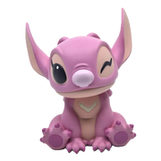 Różowa skarbonka dla dzieci w kształcie postaci z kreskówki z dużymi uszami i mrugającym okiem