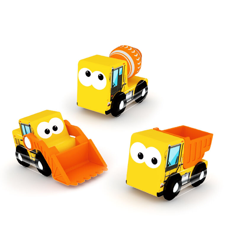 Zestaw drewnianych autek budowlanych w żółto-pomarańczowych kolorach od BV JACOB COMPANY