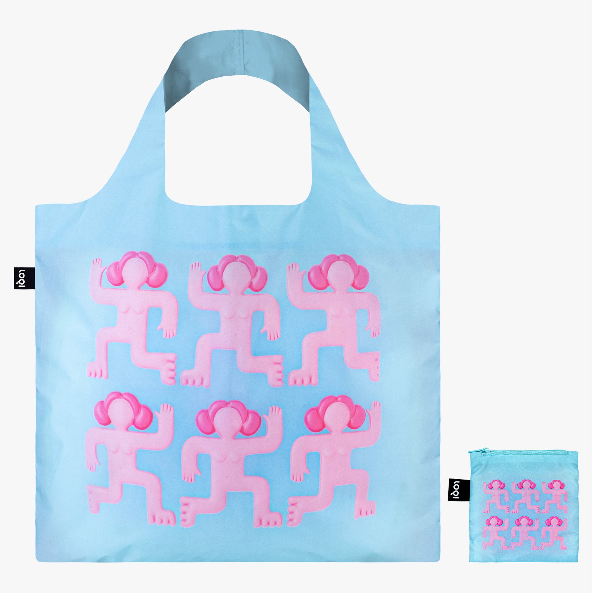 Yamann torba podręczna na zakupy w jasnoniebieskim kolorze z różowymi figurkami na przodzie