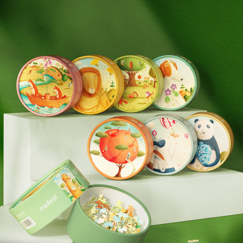 Kieszonkowe puzzle artystyczne dla dzieci marki mideer z kolorowymi ilustracjami zwierząt i przyrody