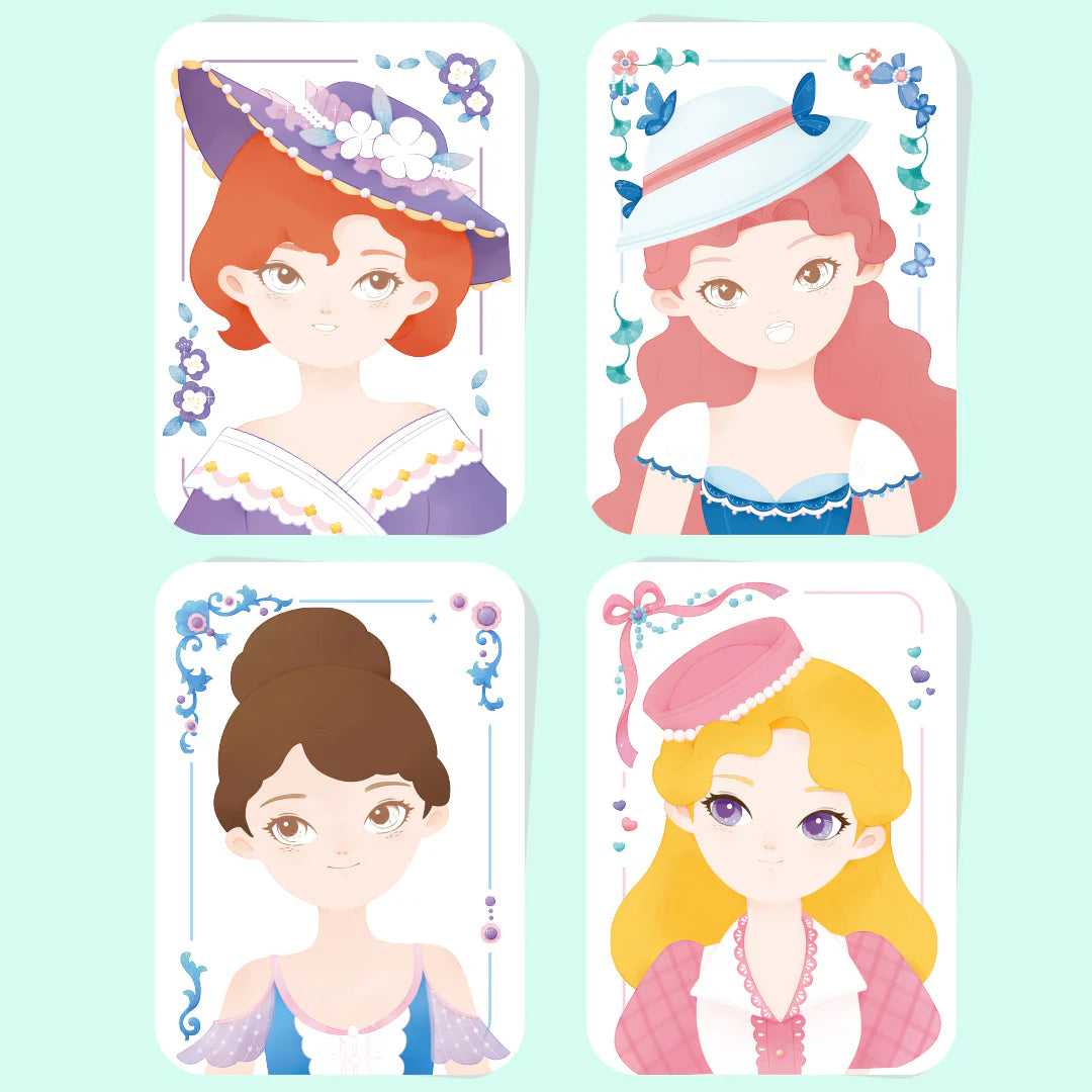 Ilustracje dziewczynek w stylowych kapeluszach w zeszycie kreatywnym dla dziewczynek marki Yamann