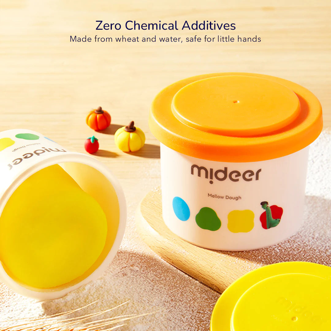 Ciastolina dla dzieci 6 kolorów marki Yamann w pojemnikach z pomarańczową pokrywką