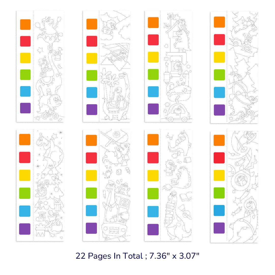 Kolorowanka akwarelowa dinozaury Yamann 22 strony z konturami dinozaurów i paletą kolorów