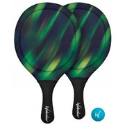 Paletki plażowe Waboba w zielono-niebieskim wzorze z czarnymi uchwytami od BV JACOB COMPANY