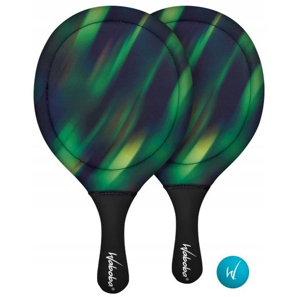 Paletki plażowe Waboba w zielono-niebieskim wzorze z czarnymi uchwytami od BV JACOB COMPANY