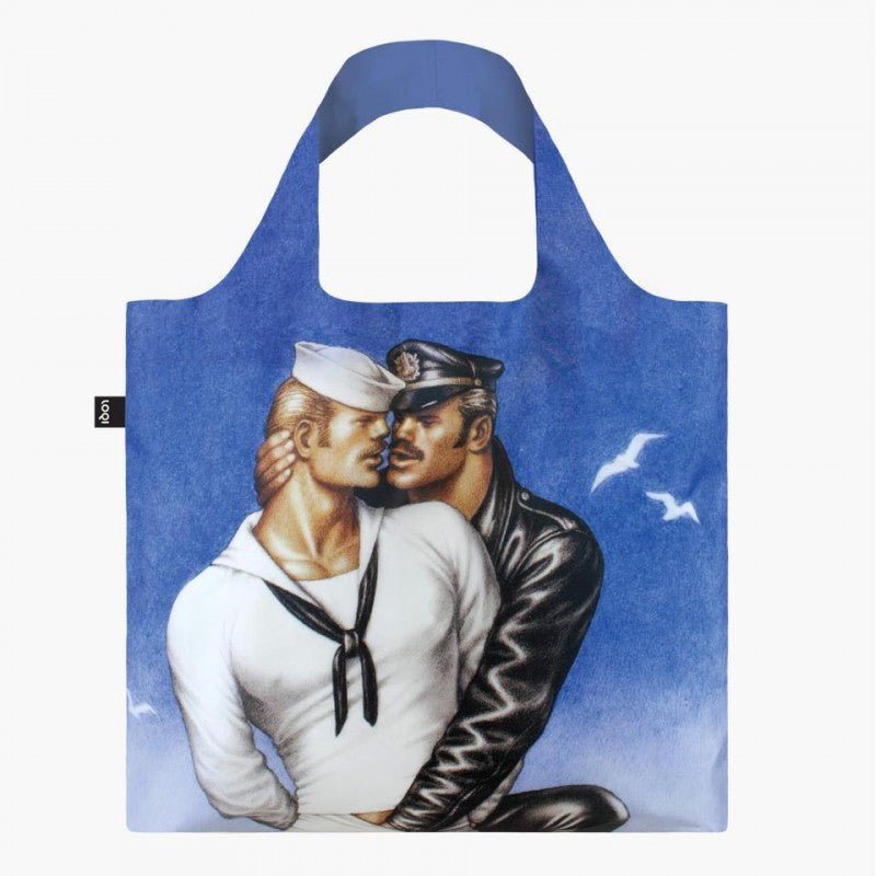 Torba podręczna Tom of Finland z grafiką marynarza i policjanta na niebieskim tle
