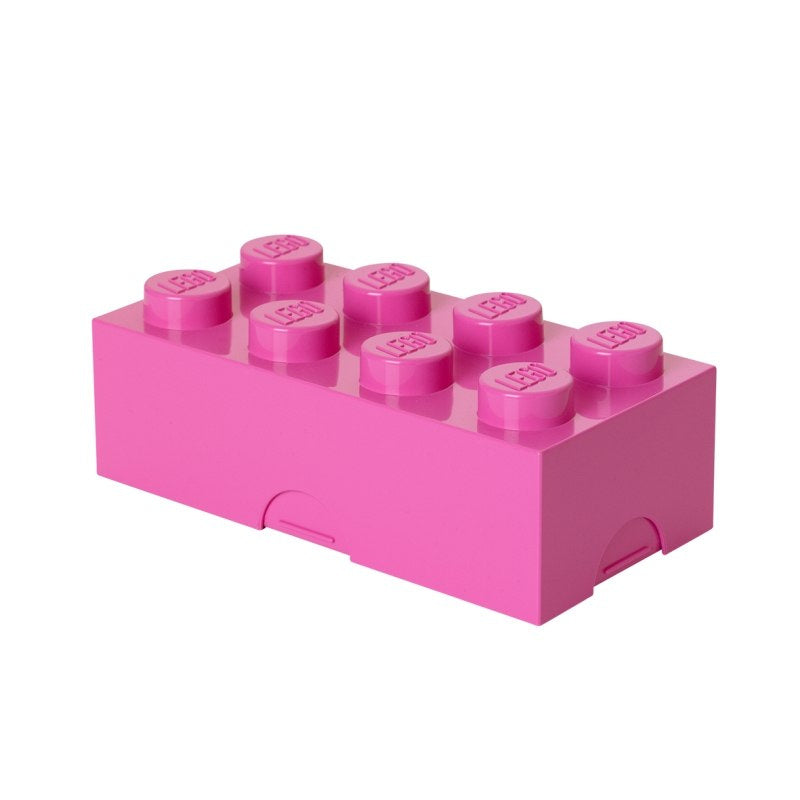 Lunchbox klocek LEGO różowy w kształcie dużego klocka LEGO z logo na wieczku