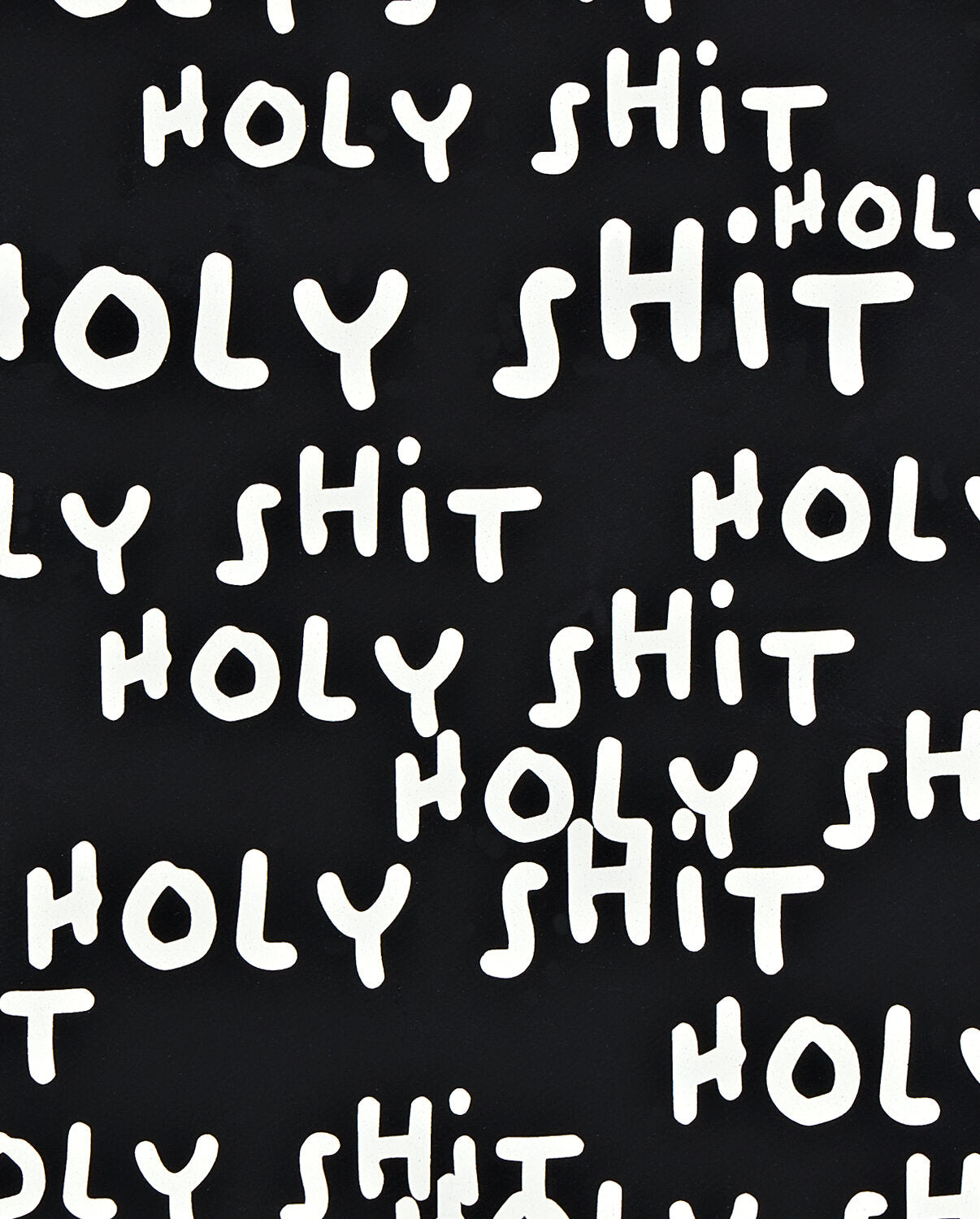 Czarny notatnik Holy Shit z białym nadrukiem napisu Holy Shit w różnych rozmiarach