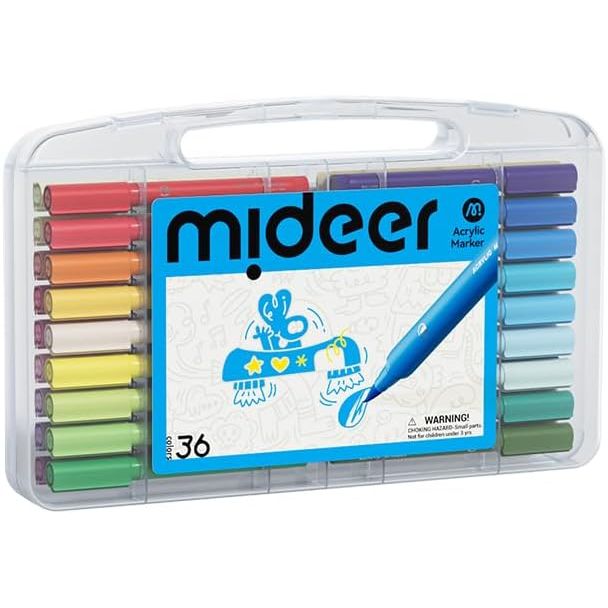 Markery akrylowe mideer 36 kolorów w przezroczystym plastikowym etui z uchwytem