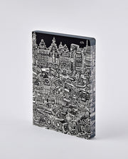 Notatnik Frankfurt z czarno-białą ilustracją miasta na okładce firmy Yamann