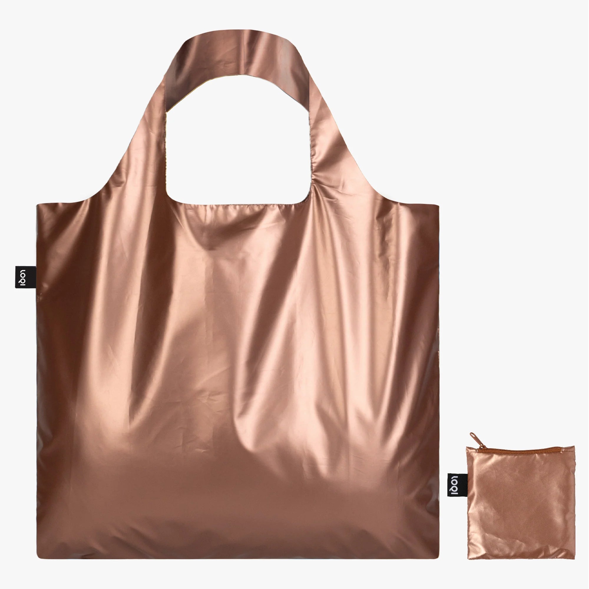 torba LOQI metallic rose gold metaliczna różowo-złota torba ekologiczna z materiału z pokrowcem