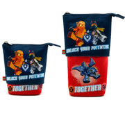 Piórnik LEGO Ninjago z grafiką postaci ninja na granatowo-czerwonym tle z napisem Unlock Your Potential