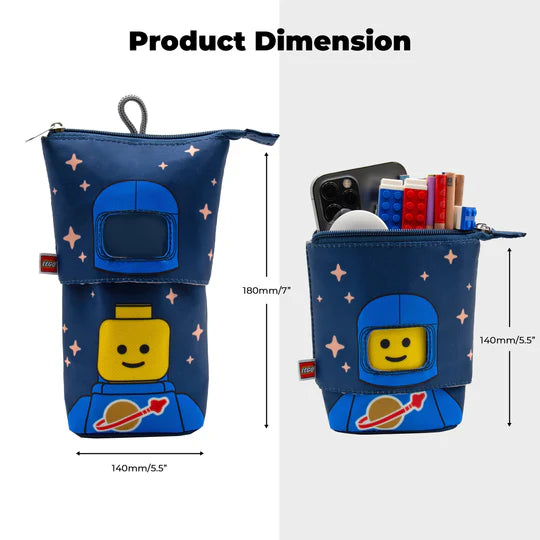 Niebieski piórnik LEGO astronauta niebieski z wizerunkiem minifigurki LEGO i gwiazdkami