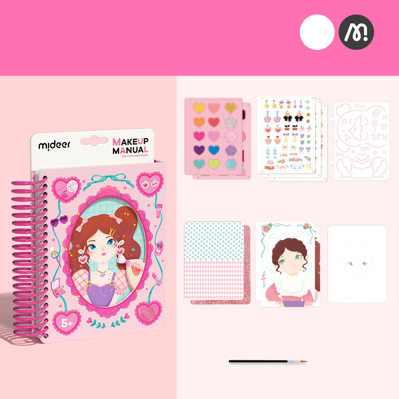 Zeszyt kreatywny dla dziewczynek z motywem makijażu i akcesoriami do ozdabiania twarzy