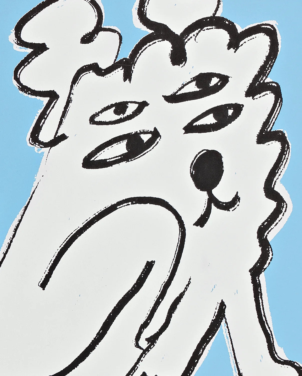 notatnik Graphic L Unconditional Love z abstrakcyjnym rysunkiem białego zwierzęcia na niebieskim tle