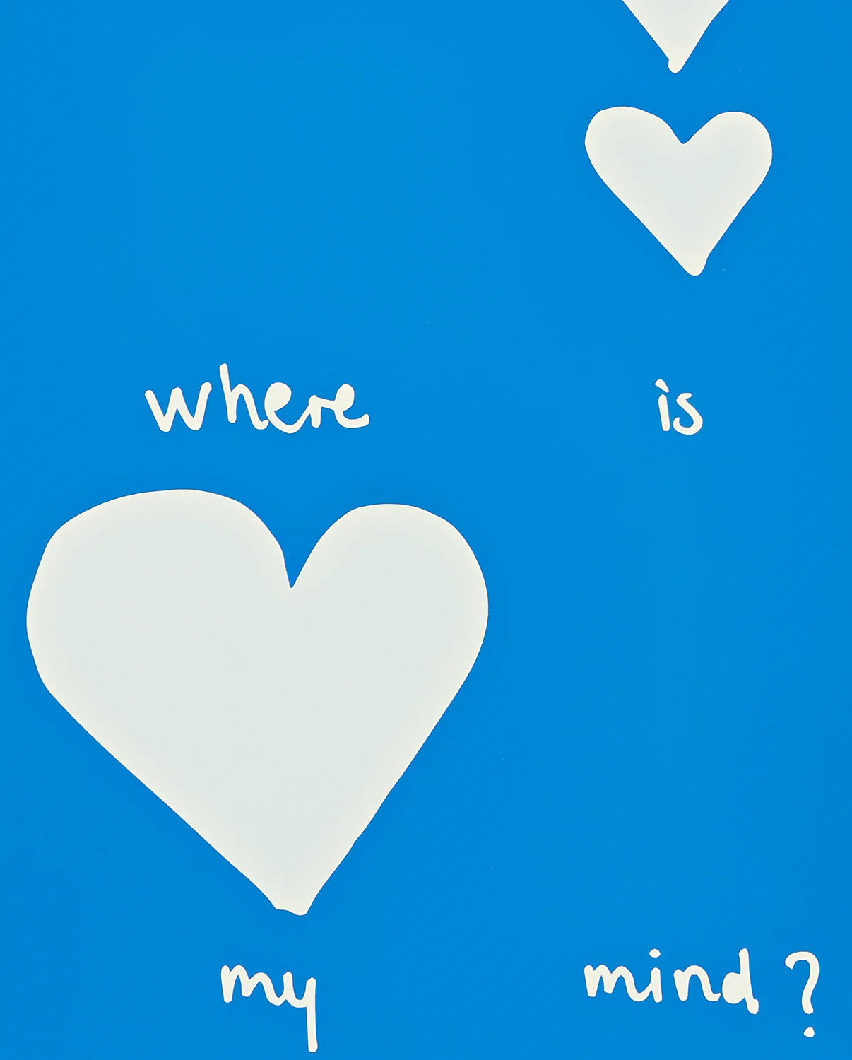 Niebieski notatnik Where Is My Mind z białymi sercami i napisem na okładce