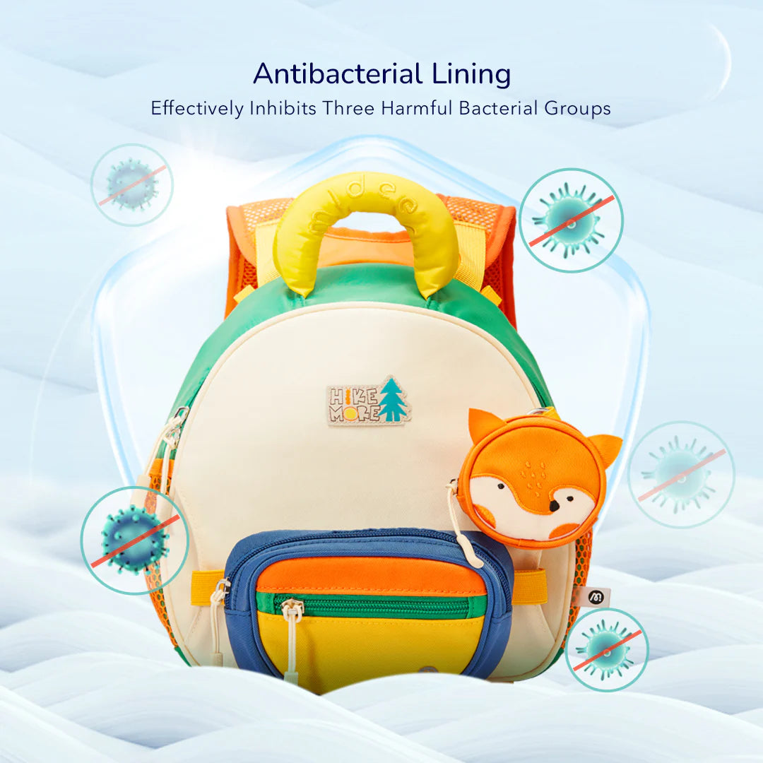 Mały plecak dla dzieci lisek marki mideer z antibakteryjną wyściółką i kolorowym designem