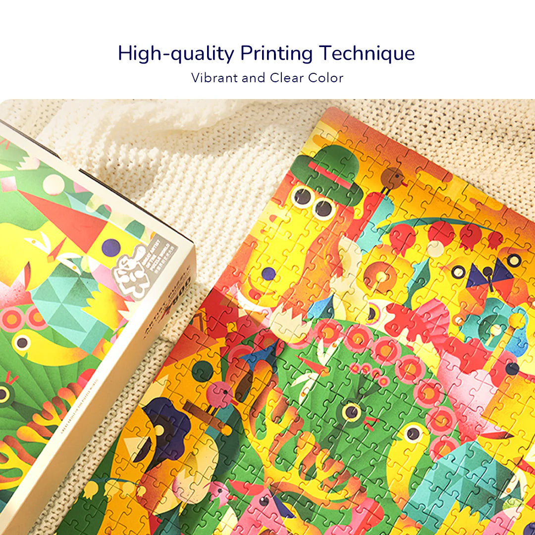 mideer puzzle artystyczne 1000 elementów z kolorowym, żywym nadrukiem zwierząt na jasnym tle