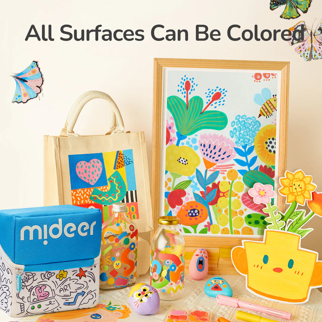 Markery akrylowe z pędzelkiem mideer malują kolorowe kwiaty i wzory na różnych powierzchniach