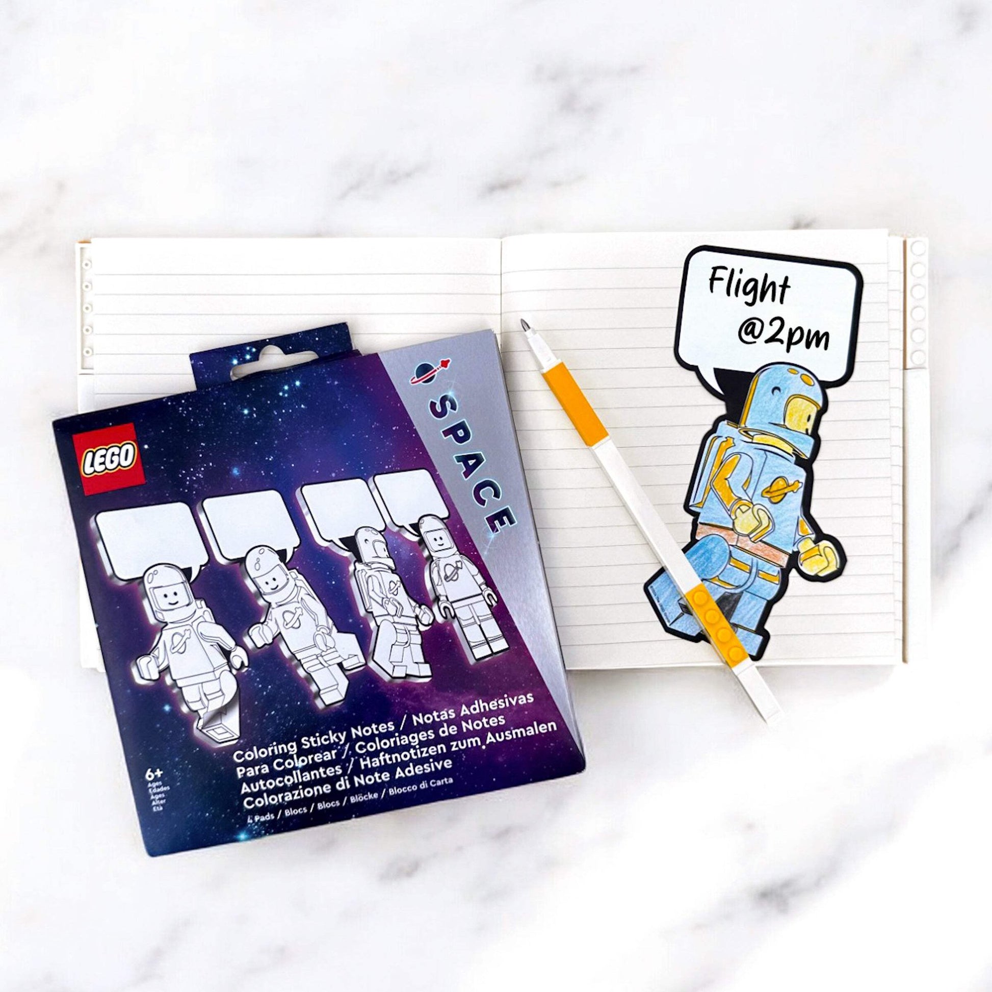 Samoprzylepne karteczki LEGO kosmos z motywem astronautów do notatek w zeszycie
