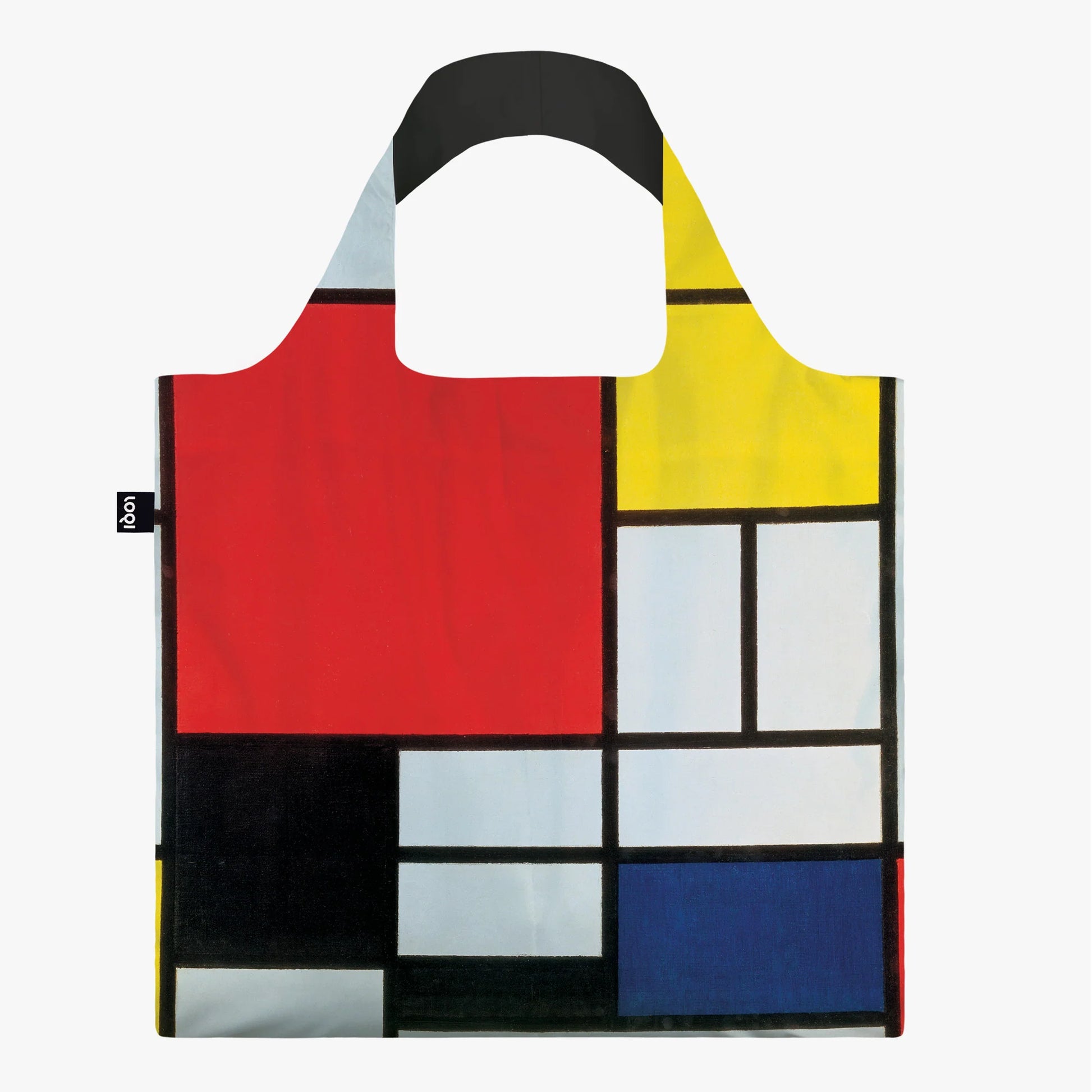 Kolorowa torba LOQI Piet Mondrian z geometrycznym wzorem inspirowanym sztuką nowoczesną