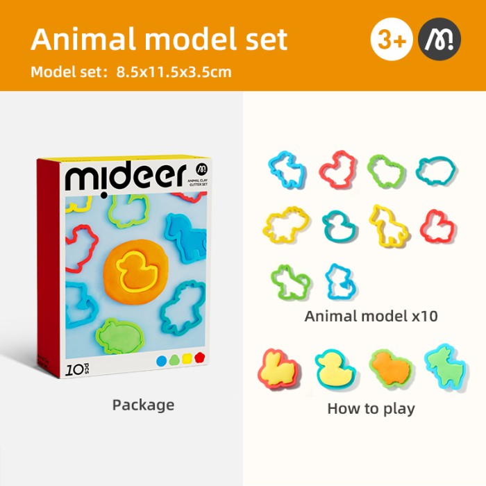 Zestaw 10 kolorowych foremek do ciastoliny dla dzieci w kształcie zwierząt Yamann