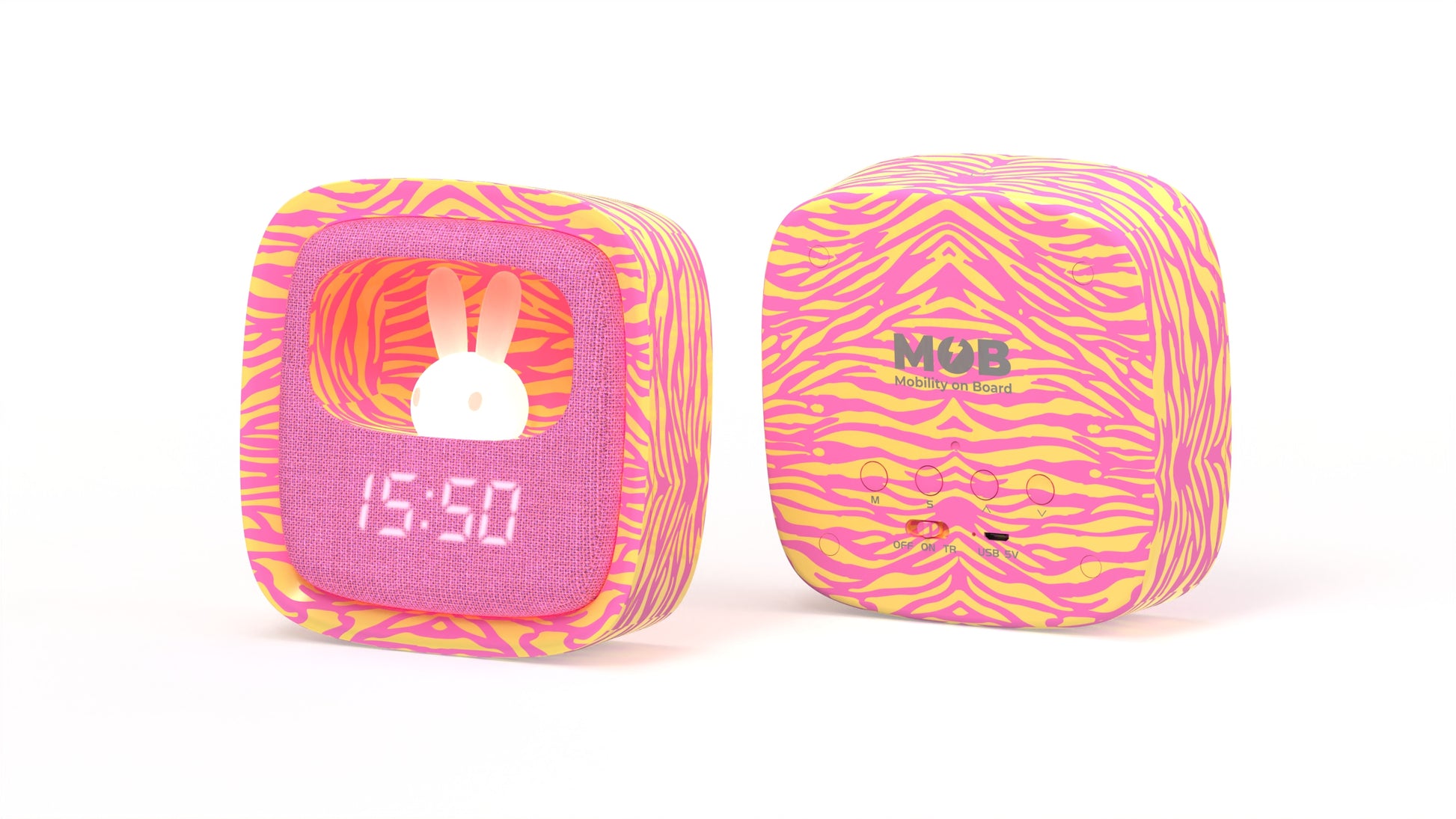 Kolorowy budzik dla dzieci z lampką w różowo-żółte wzory od WABOBA AB