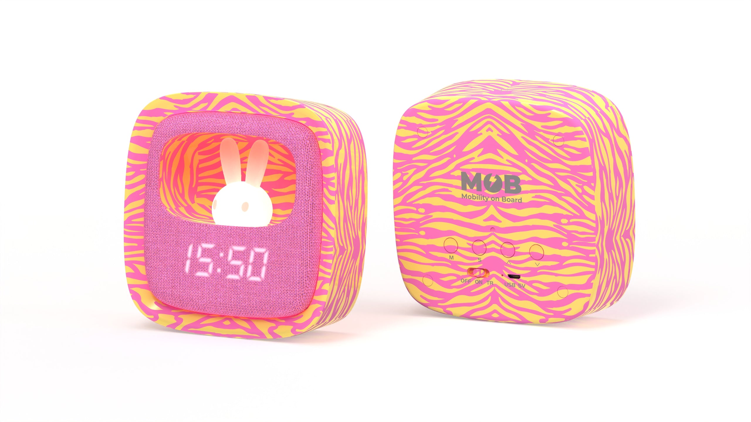 Kolorowy budzik dla dzieci z lampką w różowo-żółte wzory od WABOBA AB