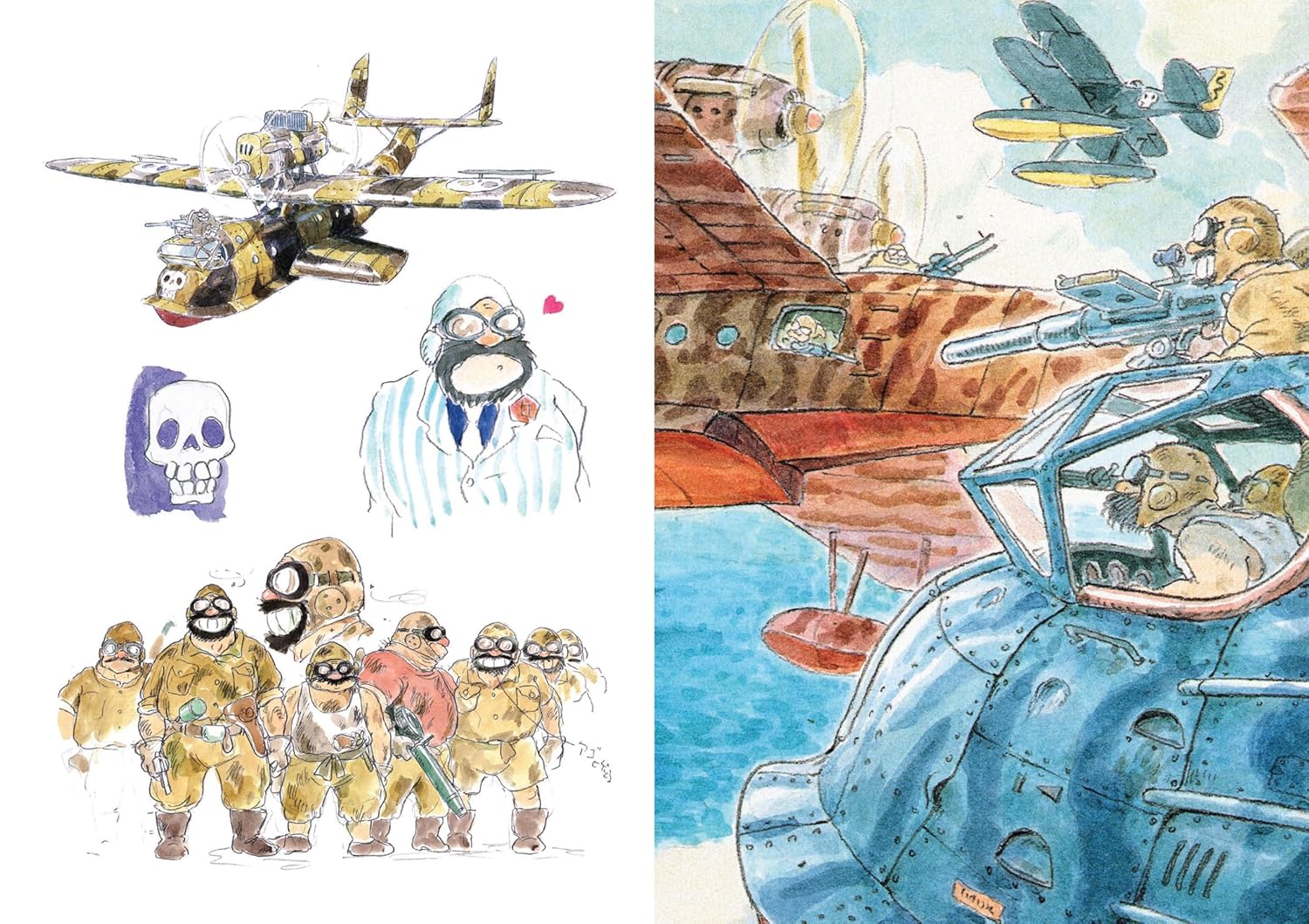 Ilustracje z filmu Porco Rosso w stylu akwareli dziennik Studio Ghibli Porco Rosso