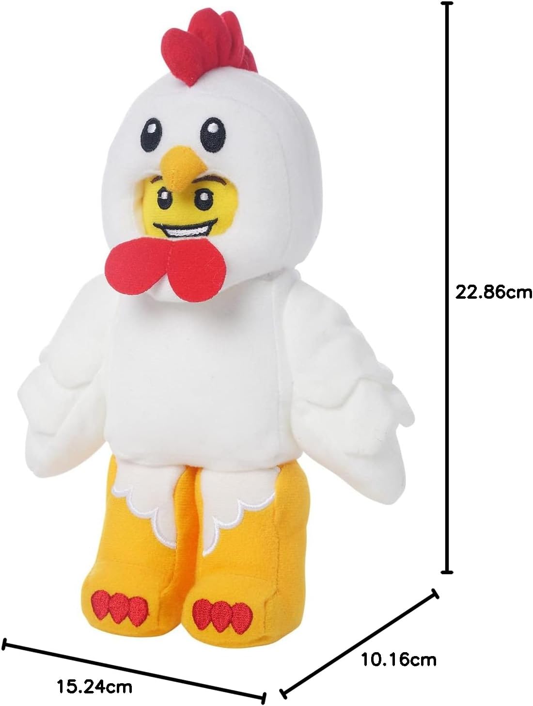 Pluszak LEGO kurczak z miękkiego materiału, biały z żółtymi nogami i czerwonymi detalami
