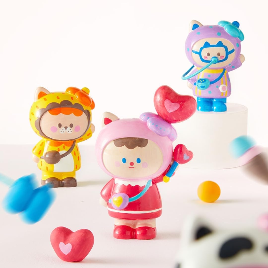 Kolorowy zestaw artystyczny z gipsu dla dzieci z trzema postaciami i serduszkami