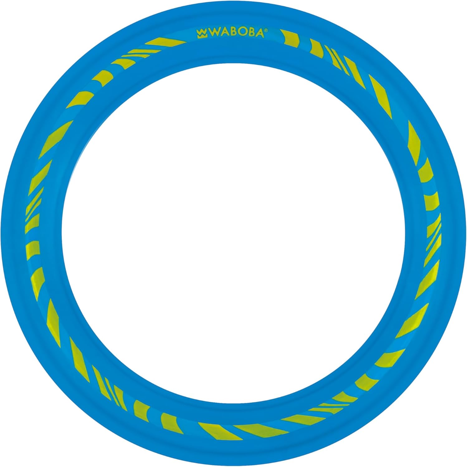 Niebieski latający dysk Waboba Bigwing z żółtymi wzorami do zabawy na świeżym powietrzu