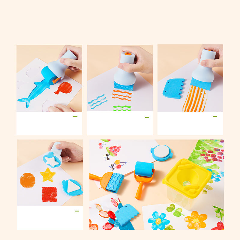 Zestaw farby do malowania palcami dla dzieci z różnymi wzorami stempli i jasnymi kolorami do kreatywnej zabawy