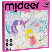 Duża kolorowanka akwarelowa dla dzieci z jednorożcem i dziewczynką w różowym opakowaniu Mideer