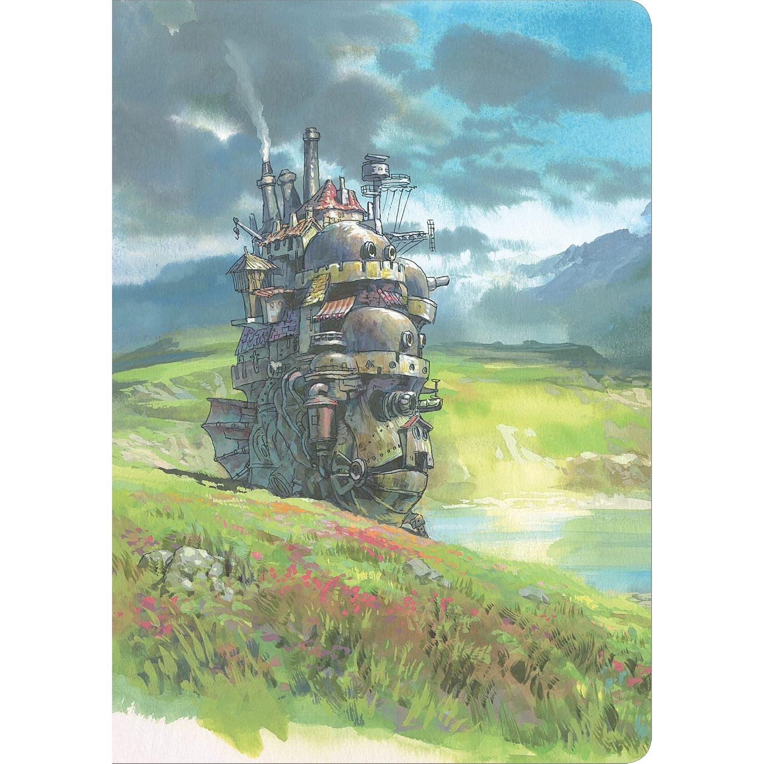 Dziennik Howl’s Moving Castle z ilustracją ruchomego zamku na zielonej łące pod niebem