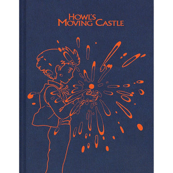 Szkicownik Howl's Moving Castle z granatową okładką i pomarańczowym nadrukiem postaci z filmu
