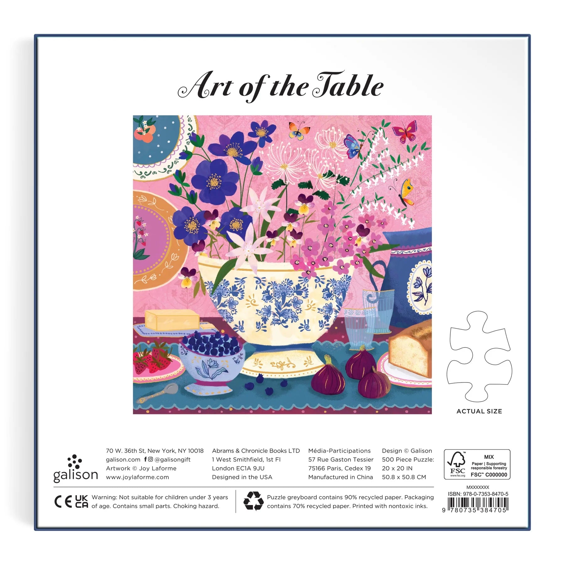Puzzle 500 elementów dla dorosłych Galison z kolorowym wzorem kwiatów i stołu w stylu Art of the Table