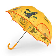 Żółta parasolka dla dzieci z motywem dinozaurów i przezroczystymi panelami marki MOB