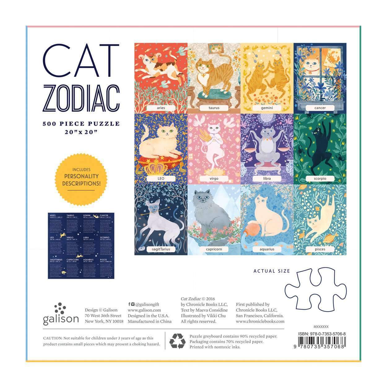 Puzzle zodiak kot 500 elementów z ilustracjami kotów przedstawiających znaki zodiaku