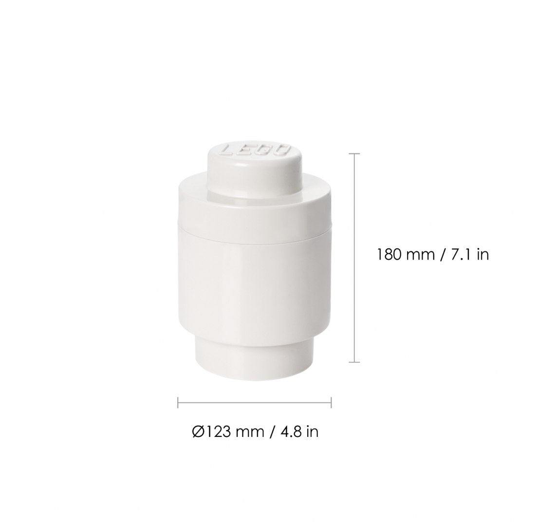 Biały pojemnik LEGO Brick 1 biały o wymiarach 180 mm wysokości i 123 mm średnicy