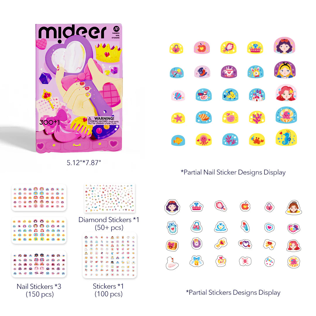 Naklejki na paznokcie dla dzieci z kolorowymi wzorami księżniczek i zwierzątek od Yamann